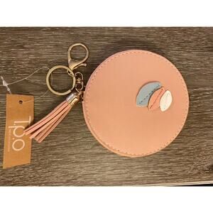 Pink Round Coin Purse Case Key Ring NEW